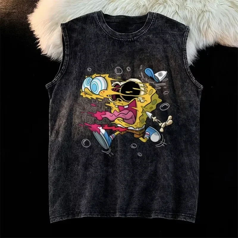 2025 رجل قميص بدون أكمام HelloKitty الكرتون طباعة سترة الصيف عادية رياضة تي شيرت المرأة خمر غسلها المتضخم تانك القمم Y2k #1