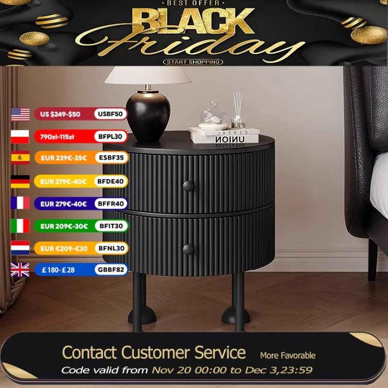 

Black Round Nightstands Small Organizer Design Modern Bedroom Bedside Table Drawer Essentials Szafki Nocne Furniture Home