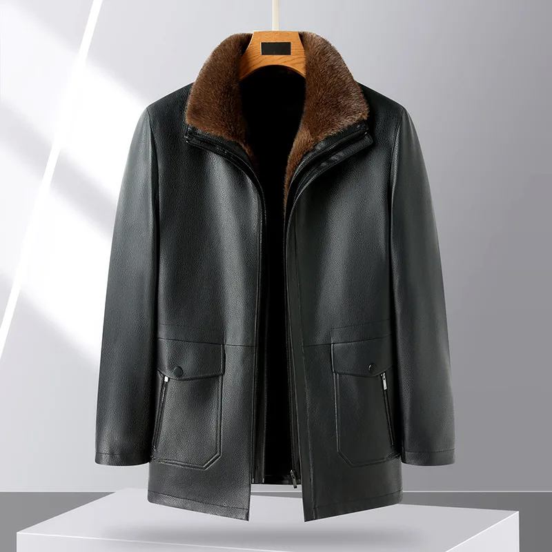 Men's PU Leather Jacket for Autumn/Winter -Three-in-One Design with Removable Lining Youthful Luxury Business Warm Outerwear 4XL