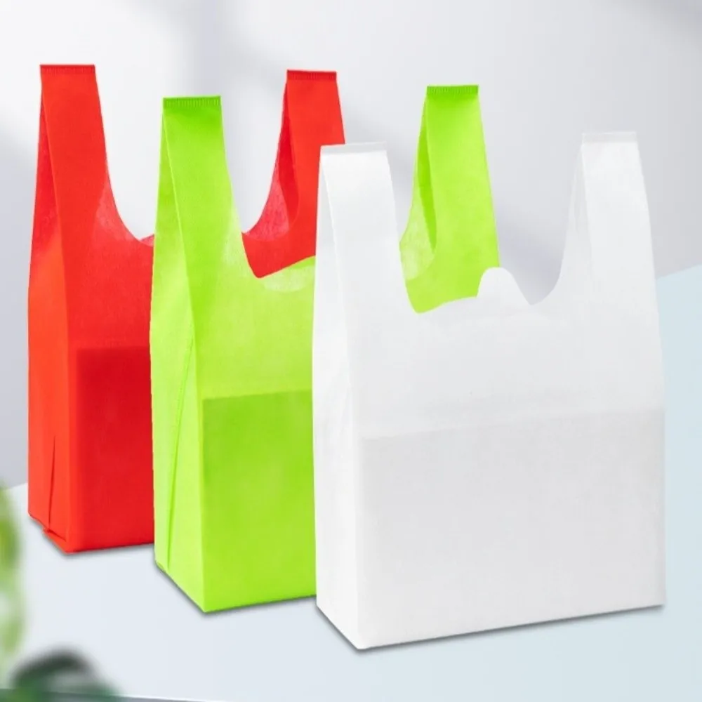 

50Pcs Solid Color Non-woven Shopping Bag Large Capacity Thickened Eco-friendly Handbag Portable Convenient Reusable Tote Bag