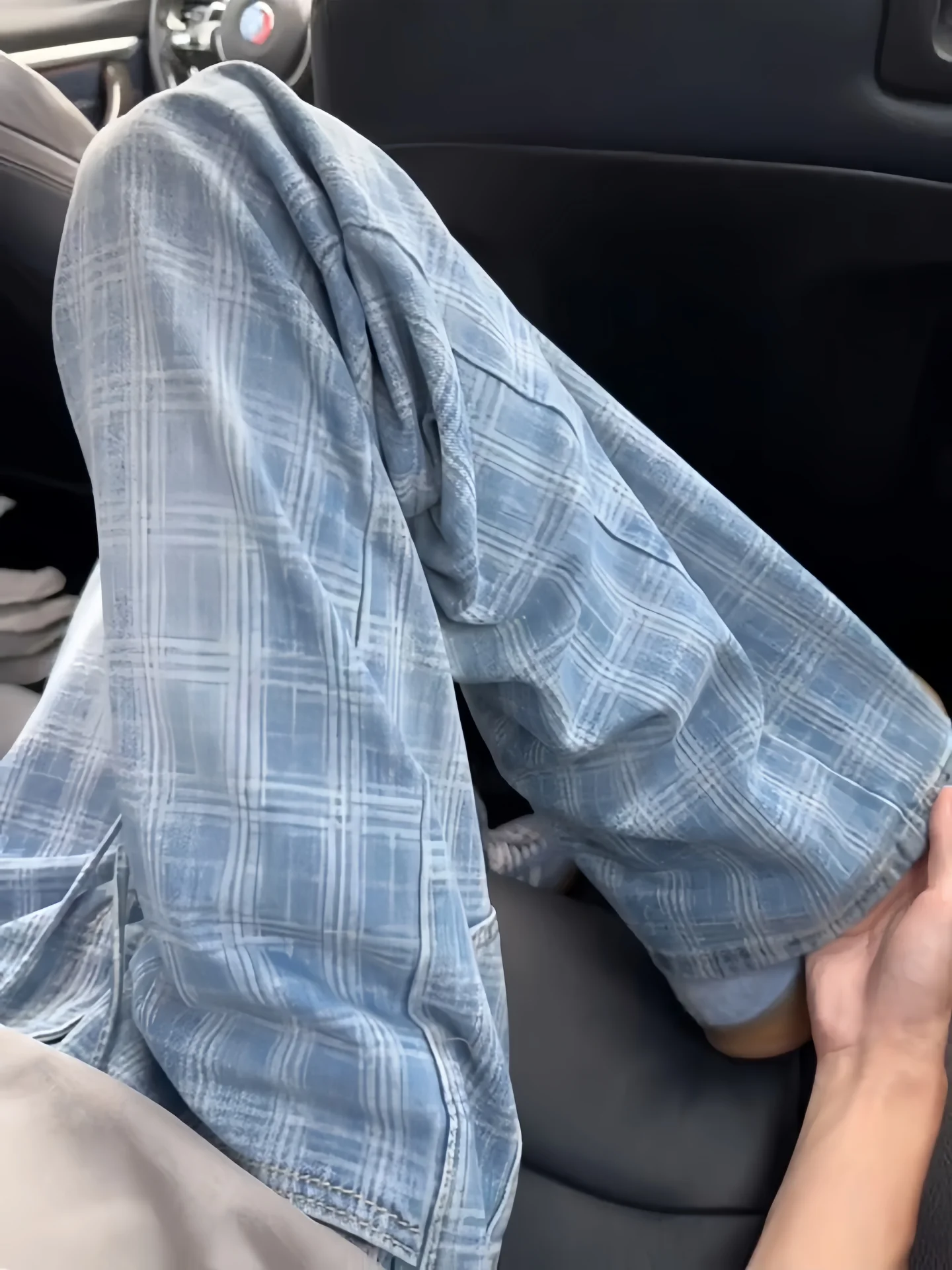 

Cleanfit Blue Plaid Micro Flare Denim Pants Straight Leg Slimming Knife Pants Men Women Early Autumn American High Street