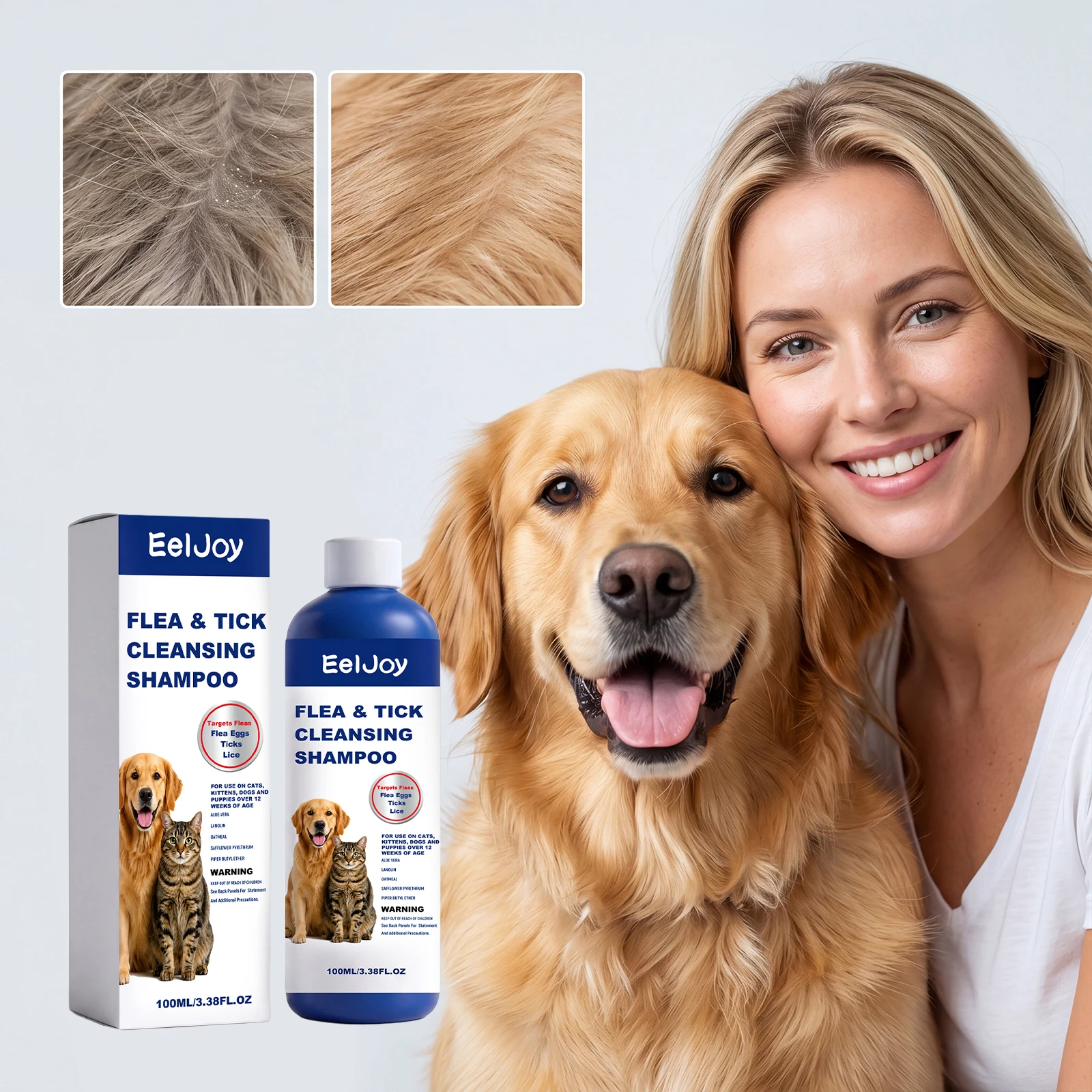 Haustier Floh- und Zeckenentfernungs-Shampoo Tiefenreinigung Schuppenentfernung Deodorant Anti-Juckreiz Anti-Parasiten Hunde- und Katzen-Badeshampoo 100ml