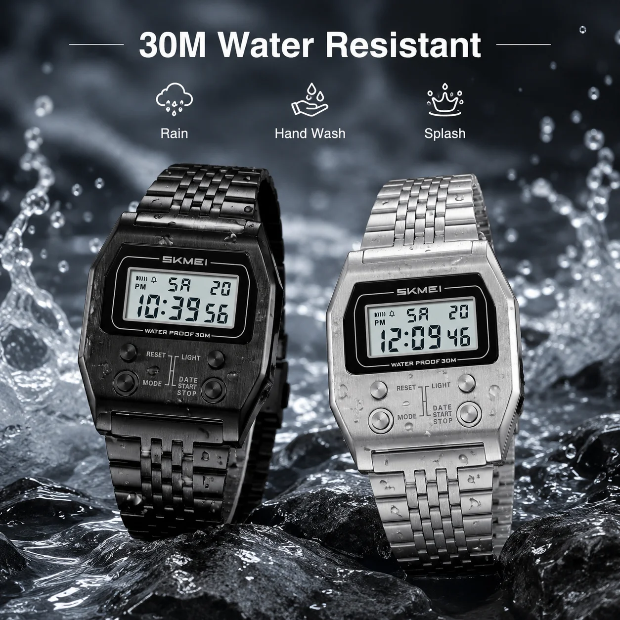 SKMEI Business Waterproof Digital Electronic Watches For Men Women Simple Stainless Steel Strip EL Light Wristwatch Reloj Hombre