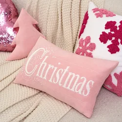 2024 New Snowflake Throw Pillow Cover Merry Christmas Cuchion Cover Living Room Sofa Pink Embroidered Pillowcases Home Decor