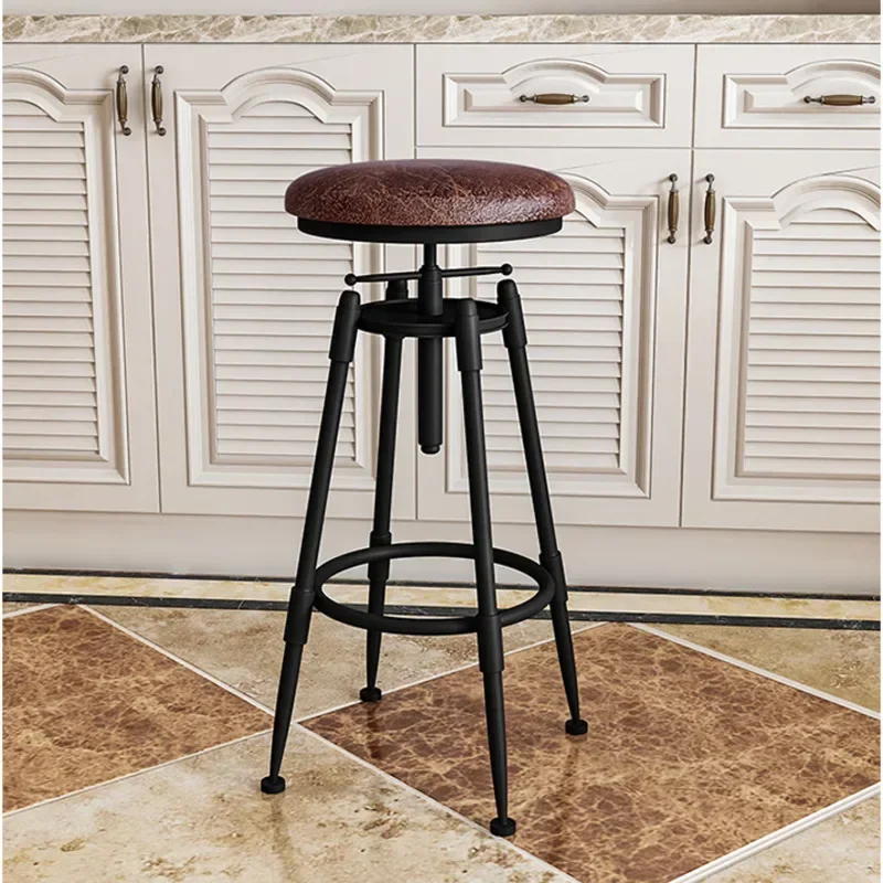 Vintage Dining Chairs Lifting Rotating Bar Stools Iron High Foot Counter Seat High-temperature Baking Paint Nordic Furniture