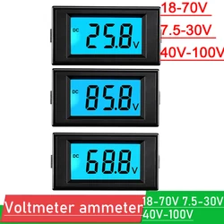 2-wire DC Voltmeter 7.5-30V 18-70v 40V-100V LCD Digital Panel Volt Meter Monitor 12V 24V 36V 48V 60V 72V CAR Lithium Battery