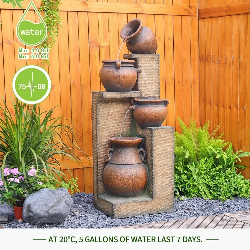 New 53''H Water Fountain Outdoor Large- 4 Tiered Cascading Bowls and Outdoor Fountains and Waterfalls with Lights for Garden