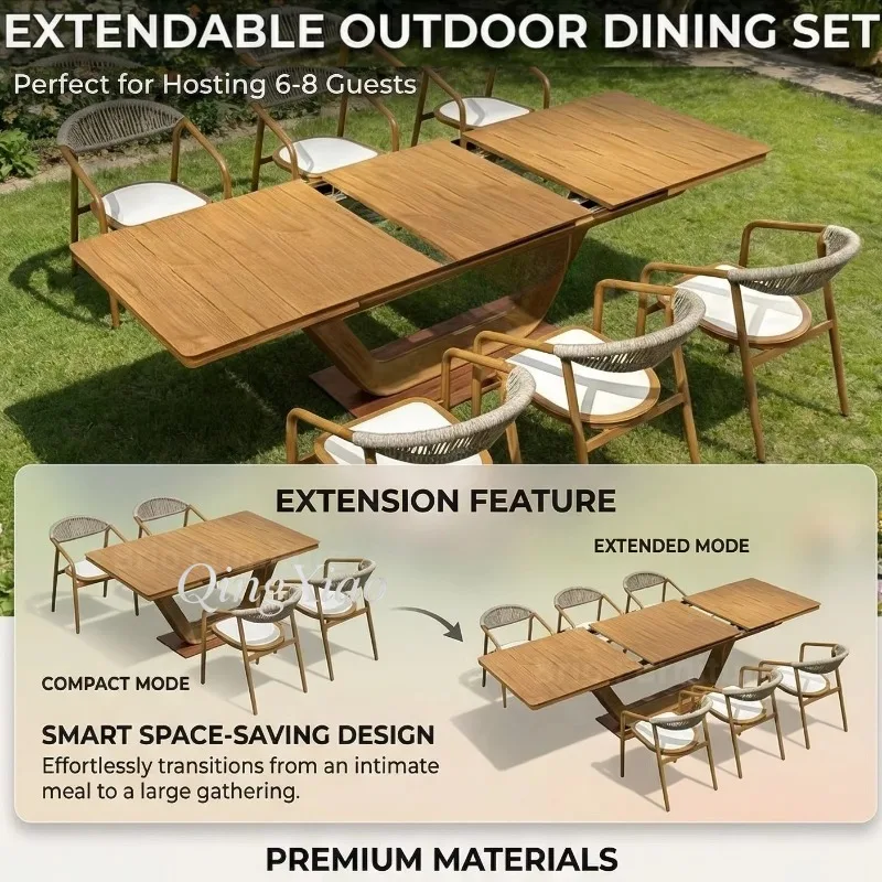 Eco Friendly Aluminum Outdoor Dining Set Seats 6 8 Persons Durable Courtyard Furniture For Hotel Hospital Garden Party