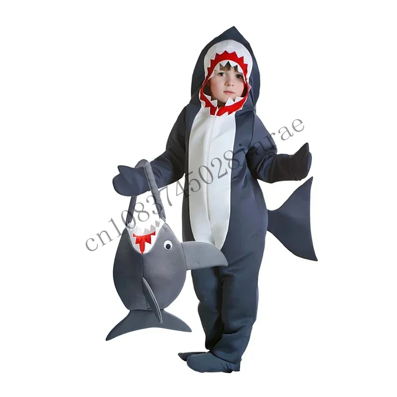 Halloween For Kids Costume Child Grey Shark Jumpsuit Animal Birthday Party Girls Boys Purim Cosplay CMM501