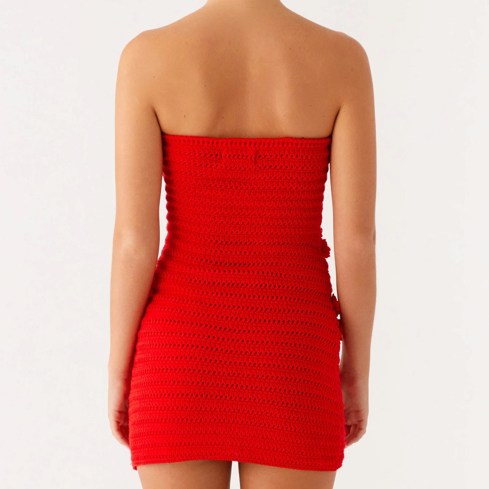 New Fashion Knit Tube Top Mini Dress For Women Summer Flower Backless Strapless Sleeveless Bodycon Short Dress Hot Sale S M L