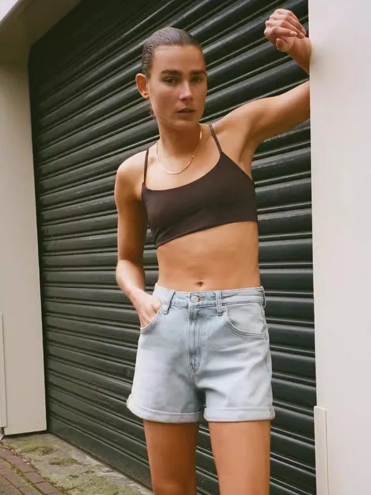 

Summer 2024 High Waist Bermuda orts TRF Women's Denim Faion New Arrival Vintage Look ort Pants Wear Resistant Wide Leg