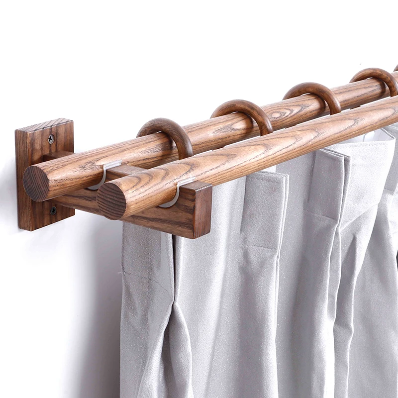 Heavy Duty Wooden Curtain Rod Bracket Beech Ash Wood Single Double Roman Rod Holders Hooks Drapes Pole End Support Accessories