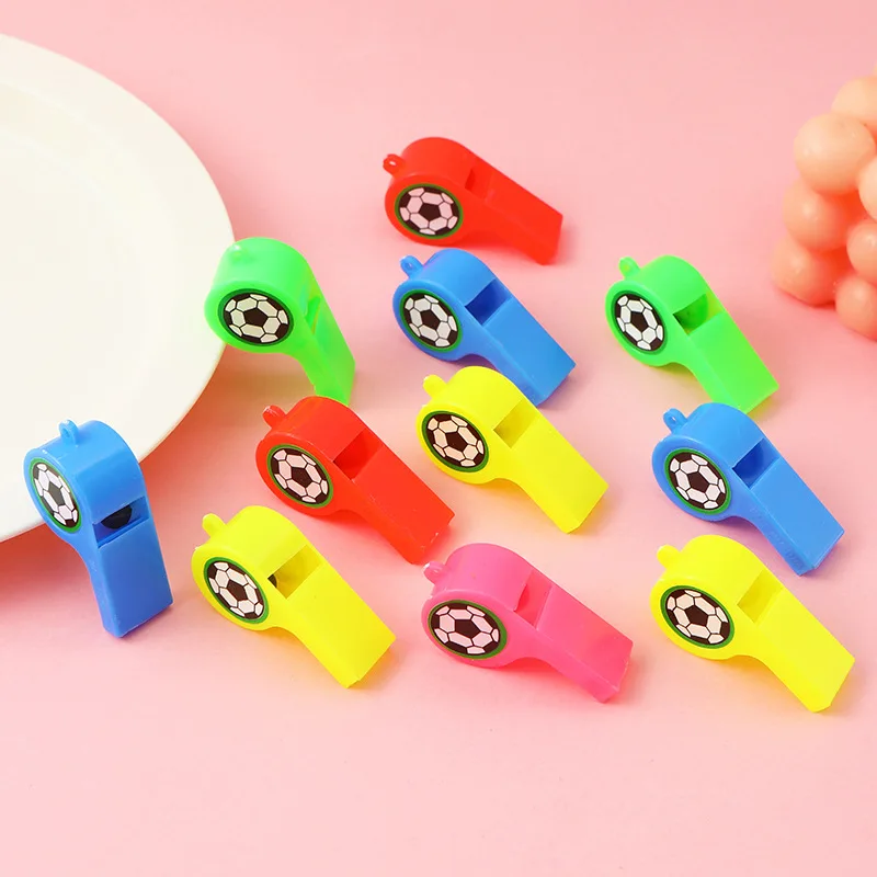 24pcs Soccer Patterns Whistle Plastic Sport Pendant Whistle Toys Kids Birthday Party Favor Treat Guest Gifts Goodie Bag Fillers