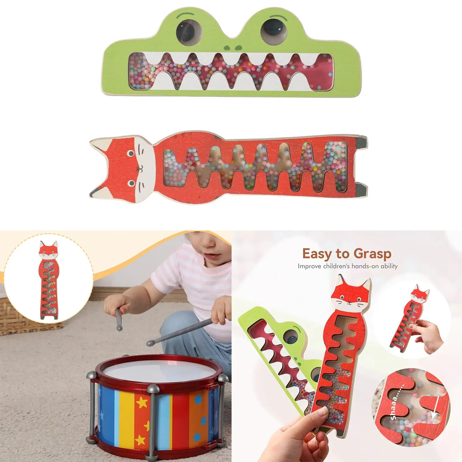 Zabawka muzyczna dla niemowląt i dzieci: deszczownica, rozwijająca koordynację wzrokowo-ruchową, instrument muzyczny, edukacyjna, z koralikami w kształcie kropli deszczu.