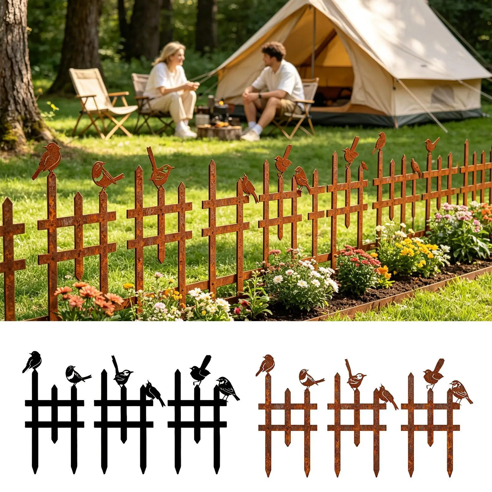 Small Garden Fence 3 Pcs Bird Design Ground Stake Edging Border for Landscape Backyard Lawn Patio Balcony Outdoor Decor
