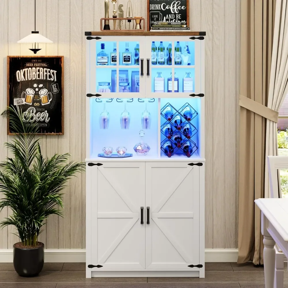 Barsch rank mit LED-Licht, 69 ''hohe Schnaps schränke für zu Hause mit Wein-und Glas halter, Stall mit Türen und Lager regalen