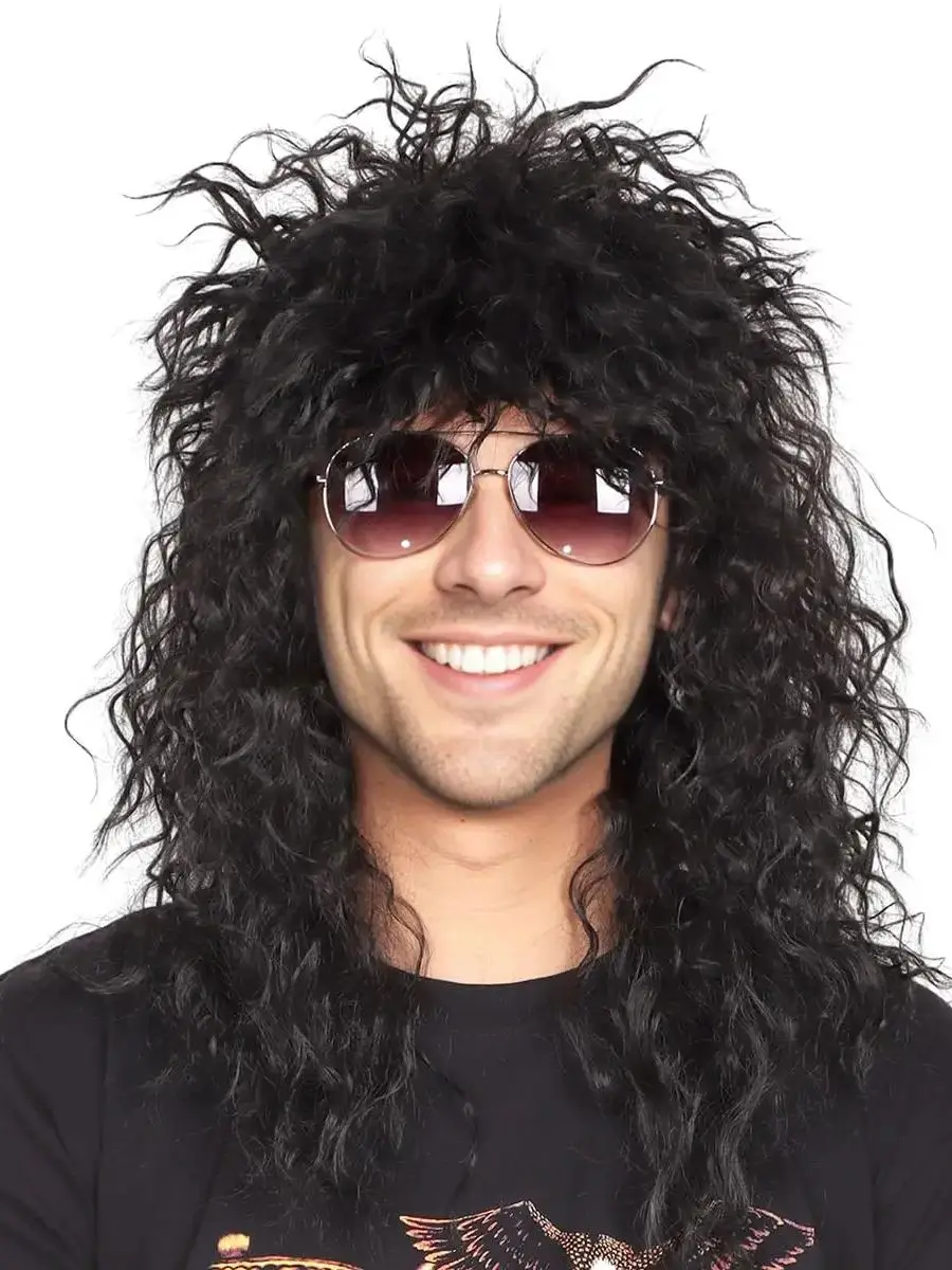 Men's 70's 80's Glam Rock Punk Style Wig, Long Curly Fiber Hair, Cool Decorative Halloween Costume Accessory  Synthetic Wig