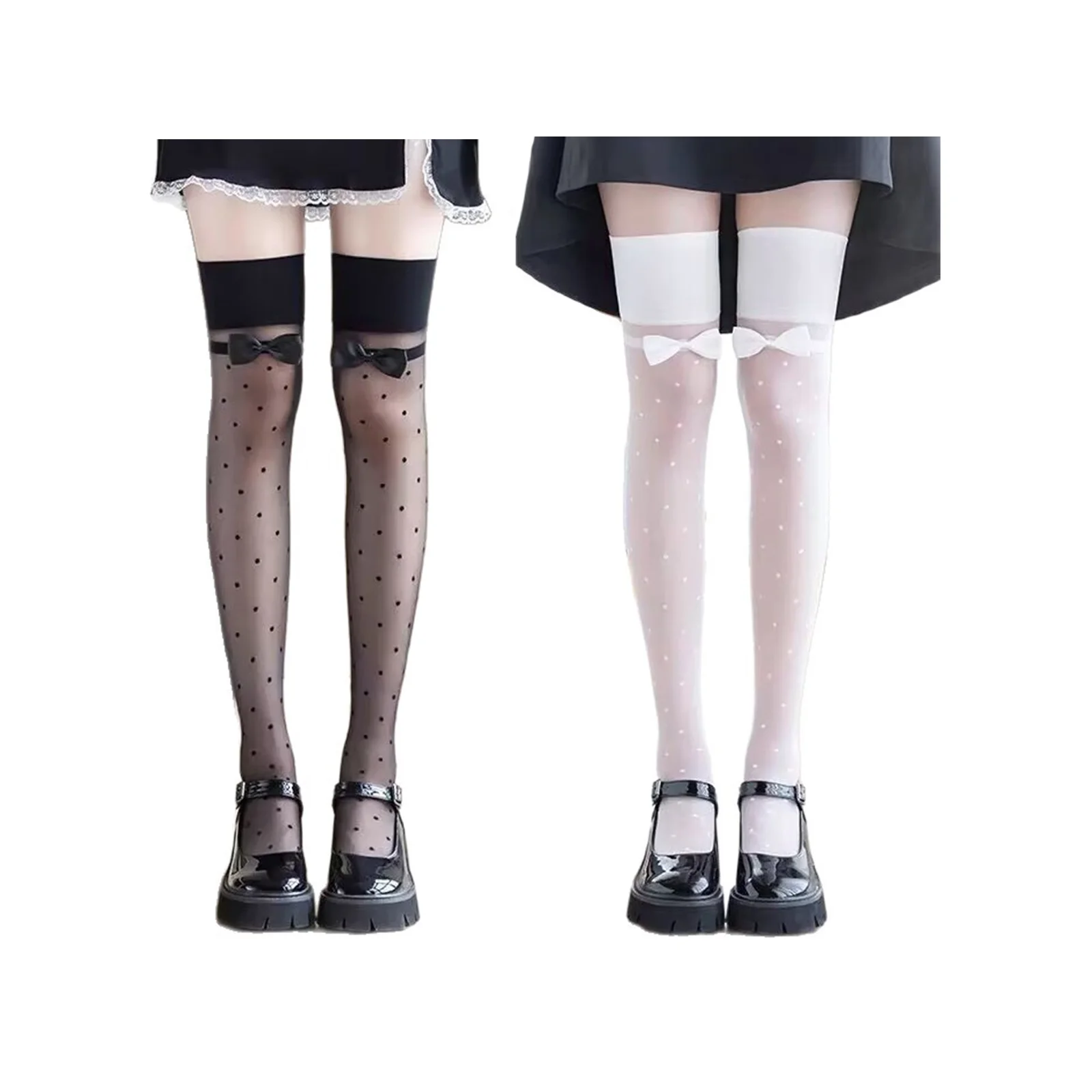 medias-hasta-la-rodilla-ultrafinas-de-verano-con-lazo-de-lunares-combinacion-en-blanco-y-negro