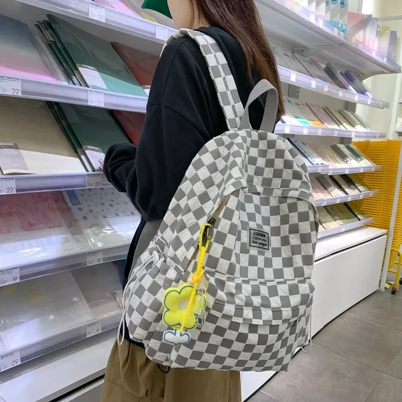 

Leisure Checkerboard Schoolbag Backpack Junior High School Students Chaoku Large Capacity The Trend of School Girls' Backpacks