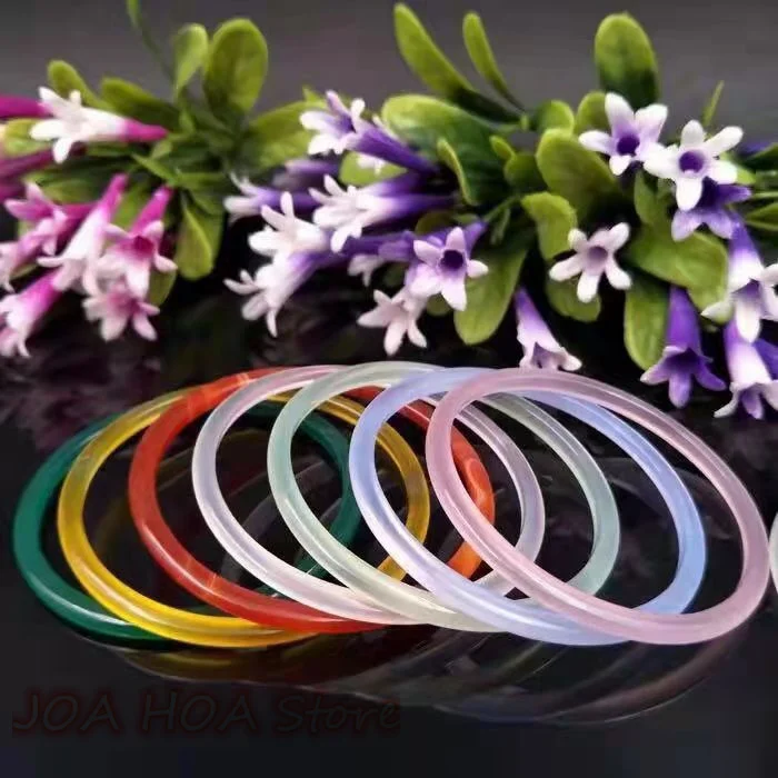 Multicolor Round Bar Exquisite Natural Thin Bracelet Handcarved Agate Handring Women Jadeite Jade Bangles High Quality Jewelry