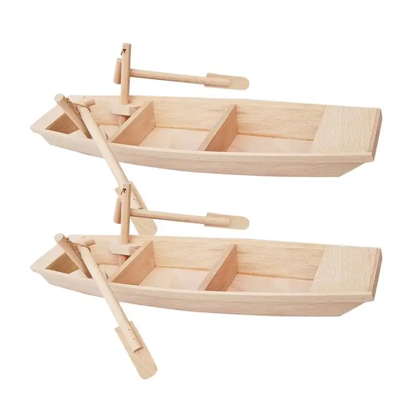 2pcs Wooden Mini Boat Model Small Wooden Fishing Boat Small Model Boat For Home Office Decoration