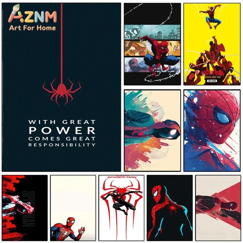 Spider Man With Great Power Quote Canvas Wall Art Superhero Print Collage For Teen Boys Bedroom Gaming Dorm Wall Decor Unframed