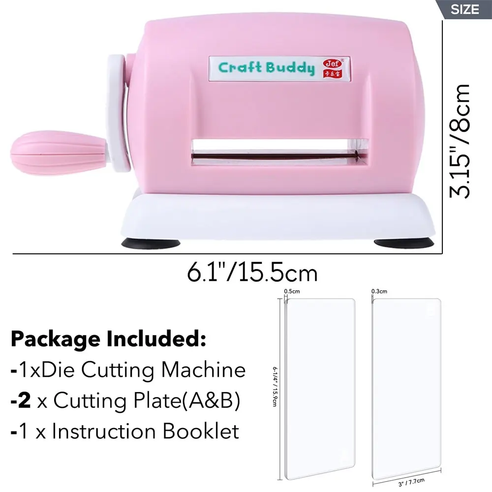 Pink embossing machine, 1 die cutting machine with 2 back panels, foldable extended platform cutting machine