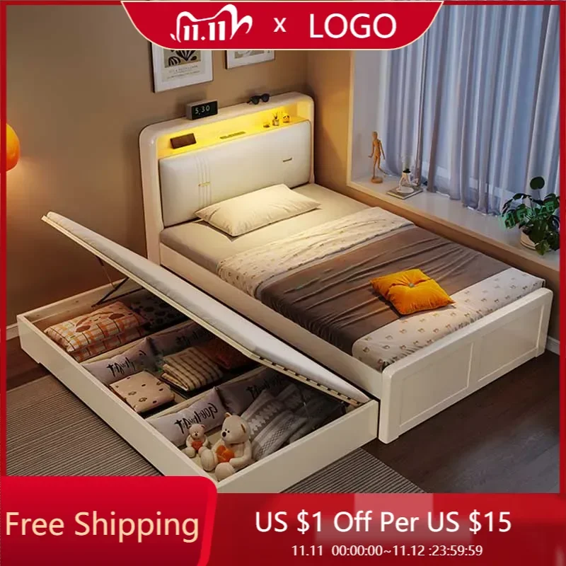 

High End Nordic Double Bed Designer Modern White Luxury Headboard Twin Bed Frame Kids Safe Platform Cama De Casal Furniture