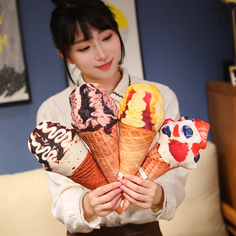 

20/50cm Ice Cream Cone Plush Pillow Stuffed Food Summer Snack Cushion Like Real Decor Plushie Peluche Gift
