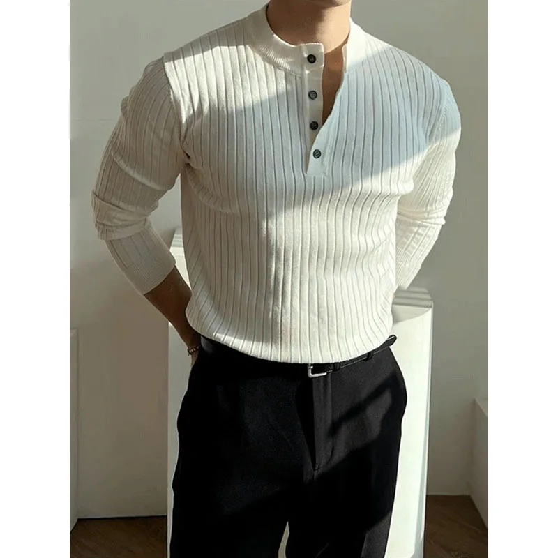 Spring and Autumn New Knitted Sweater Long Sleeve Henry Collar Men's Trend Simple — купить у AliExpress WW