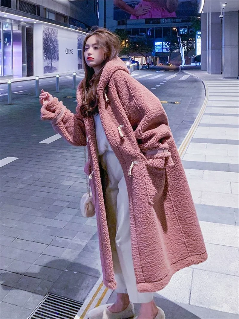 Fat MM Extra Large 300 catties Plush Thickened Lamb Fleece Coat Women\'s Mid length Autumn/Winter Versatile Loose Coat Trend