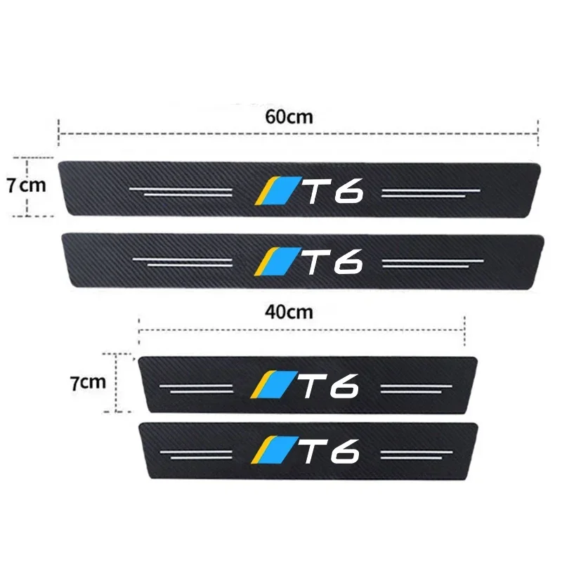 Carbon Fiber Sill Protector Stickers Car Tape Door Threshold Scuff Plate Decalsfor Volvo T6 Logo Auto Door Entry Pedal Guards