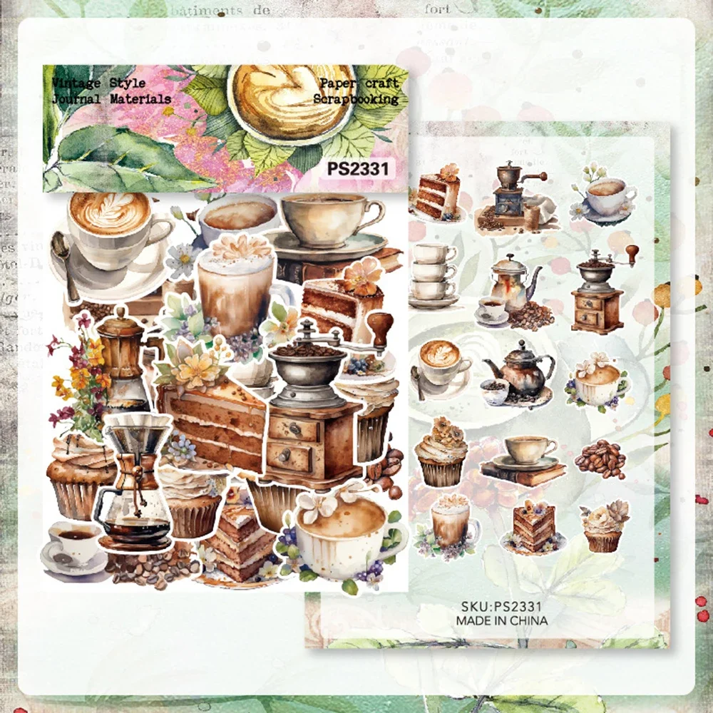 40Pcs Creative Coffee Die Cuts Sticker Pack DIY Scrapbooking Diary Handbook Decoration Material Sticker Stationery