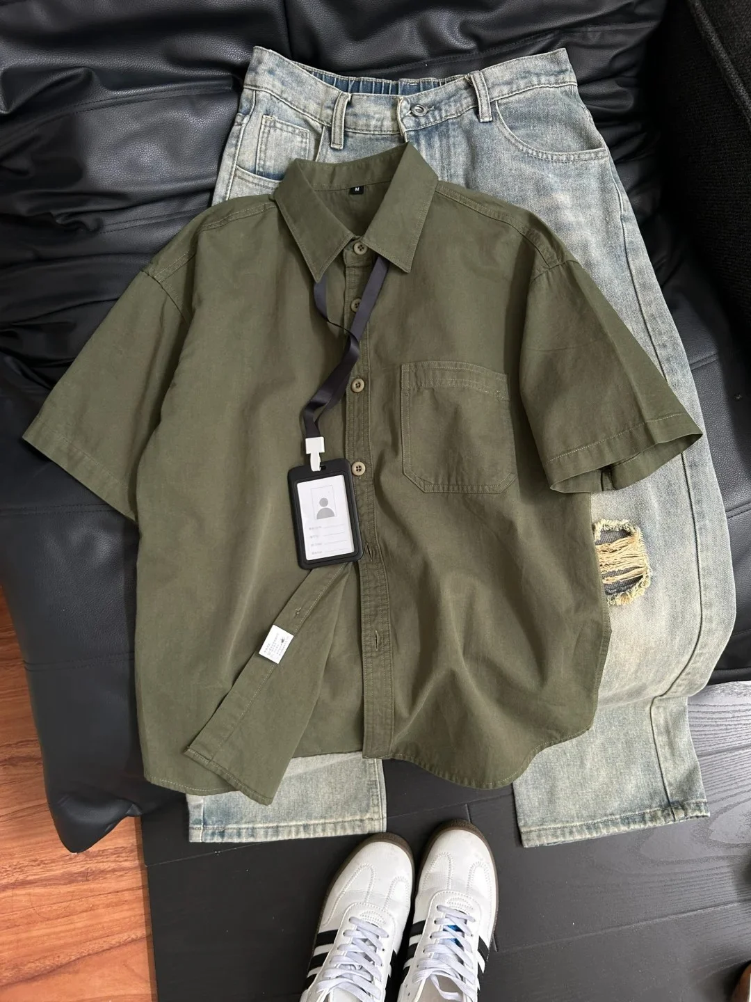 

Летняя повседневная рабочая одежда для молодежи из чистого хлопка и полиэфирного волокна, с откидным воротником на пуговицах