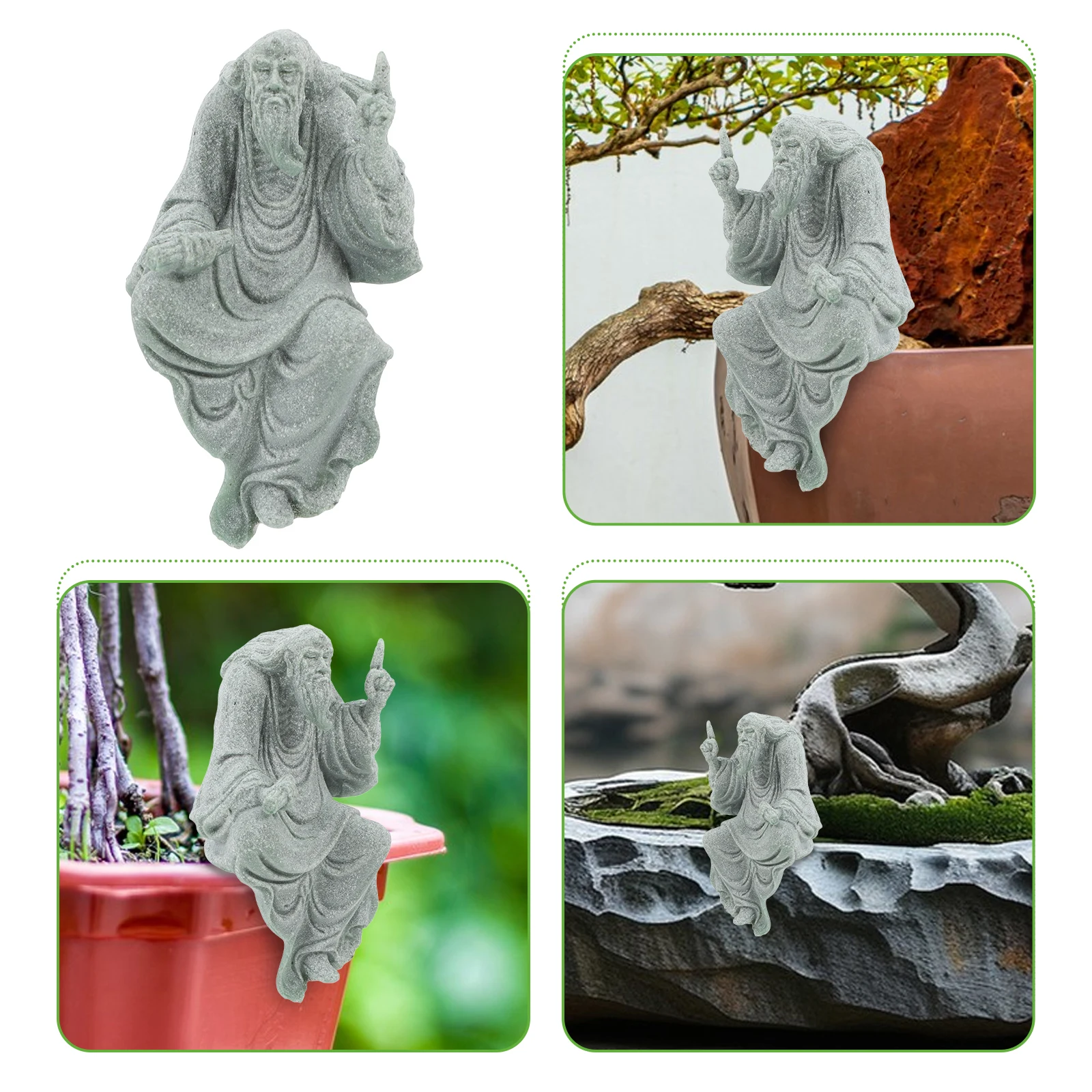 

1pc Character Ornament Buddha Decor Bonsai Figurines Statue Grey for Aquarium Garden Desktop Vintage Zen Landscape Accessory