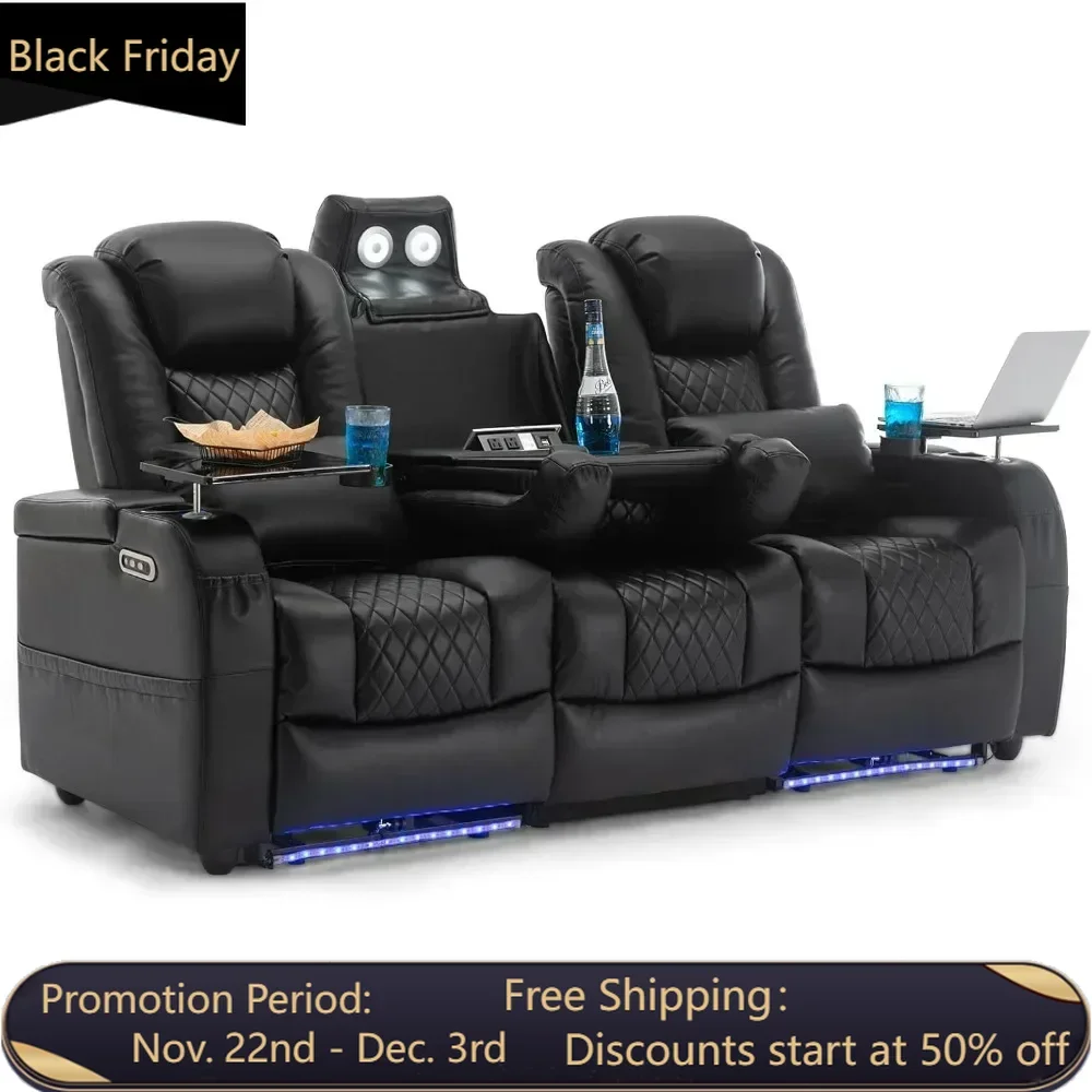 Home Reclining Sofas Seats, 7 Colors Ambient Lighting, Lumbar Pillow, Touch Reading Lights, Tray Table, Theater Recliner Sofas