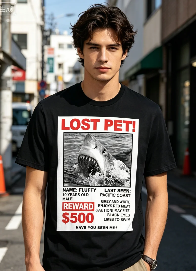Men's Breathable Shark Flyer Lost Pet Reward T-Shirt