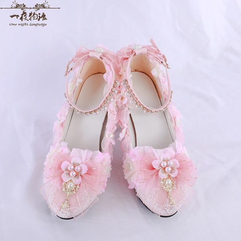 Lolita Shoemaker Floral Wedding High Heels Classical Cherry Blossom Lolita Lo Shoes Cos Loli Sweet Girl High Heels