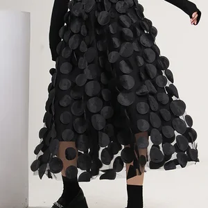 S-3xl Retro Goth Design 3D-Bälle Tüll-Mesh-Röcke von Frauen 2025 Frühlings Sommer hoher Taille Elastic Midi Long Tutu Frauenröcke 8 Hauptverkaufsrock 3D - №6