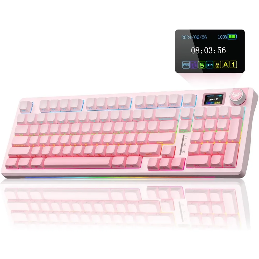 Wireless Mechanical Keyboard with Screen, Hot Swappable, RGB Backlit Gaming Keyboard