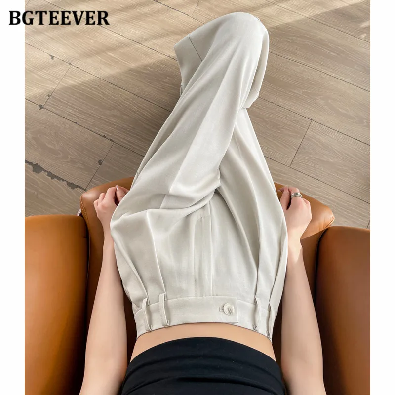 

BGTEEVER элегантные свободные прямые брюки с карманами, женские весенне-летние широкие брюки на одной пуговице