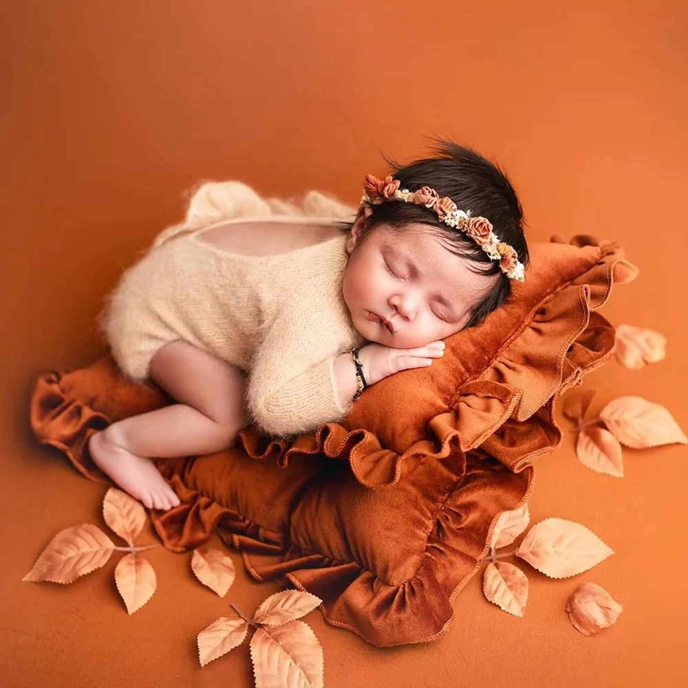 Almohada para posar para fotografía de recién nacido, accesorio de tiro para niña, cojín de estudio, juego de almohadas de encaje de terciopelo suave, bolsa esencial para fotógrafo
