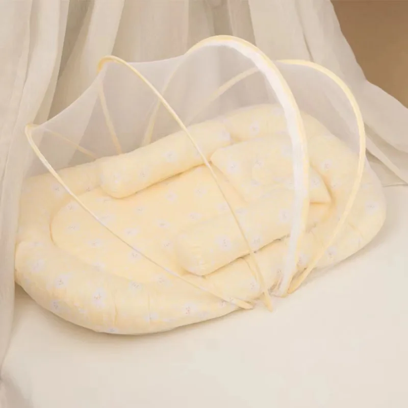 سرير أطفال محمول مع ناموسية ووسادة نوم بيونيك للرضع بتصميم محمول وحاجز البعوض #4