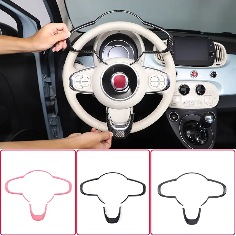 

For Fiat 500 2016+ ABS carbon fiber car steering wheel button frame cover sticker car interior protection accessories 2Pcs