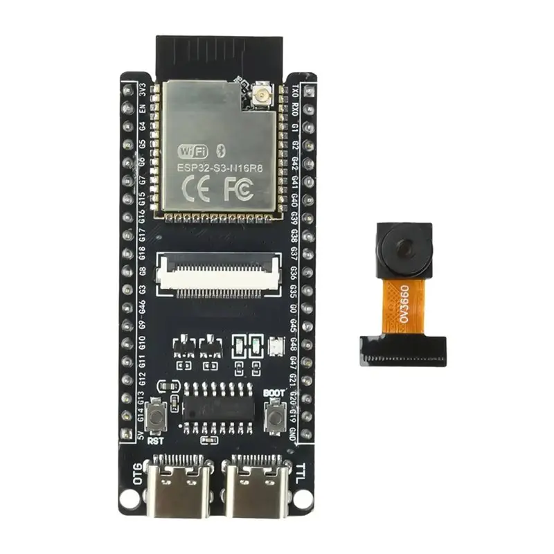 Основная плата ESP32-S3-CAM WIFI Bluetooth с модулем камеры OV3660 Макетная плата ESP32-S3-N16R8 CH340 Dual Type-C-Y41A