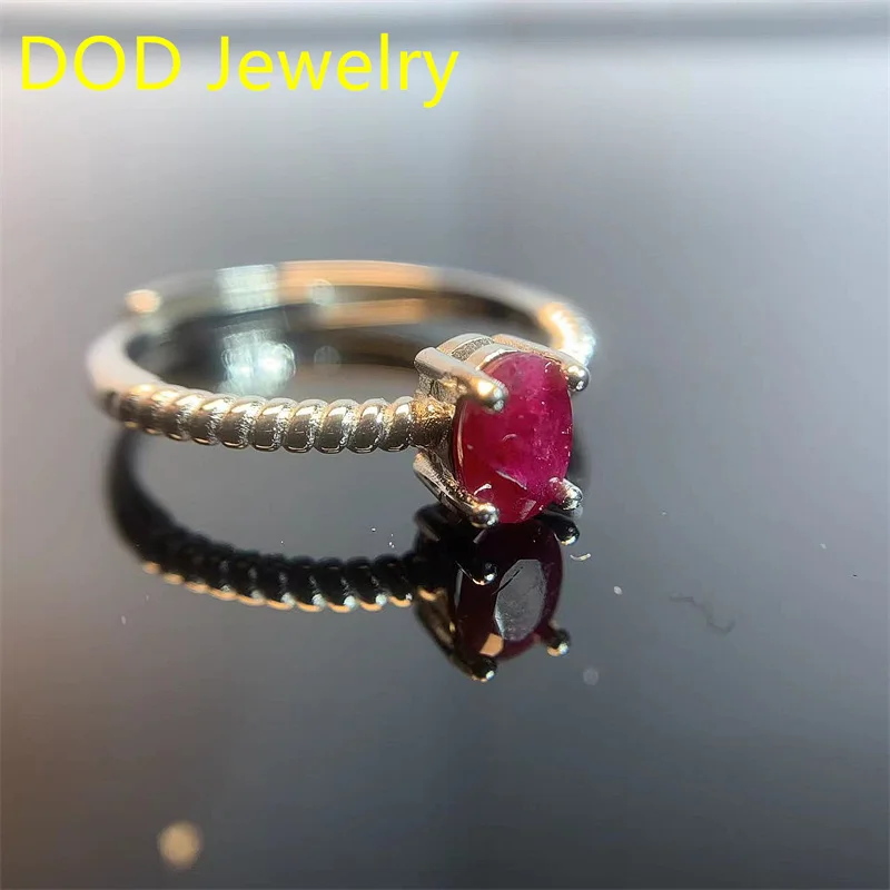 Fine Jewelry Natural Ruby Ring for Daily Wear 4mm*6mm Natural Ruby Ring Solid 925 Silver Simple Four Claw Ring Gift