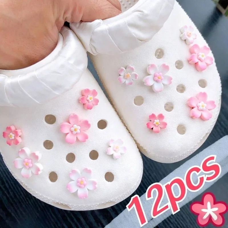 12 Uds. Zapato con agujero en el agujero hebilla decorativa desmontable temperamento artificial perla flores tridimensionales lindo rosa acc
