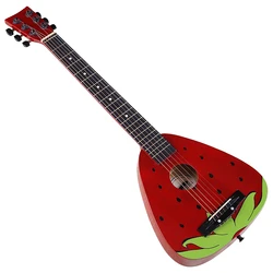 Stock 30 inch children acoustic guitar 6 string high gloss basswood body mini folk guitar cartoon shape travel guitar