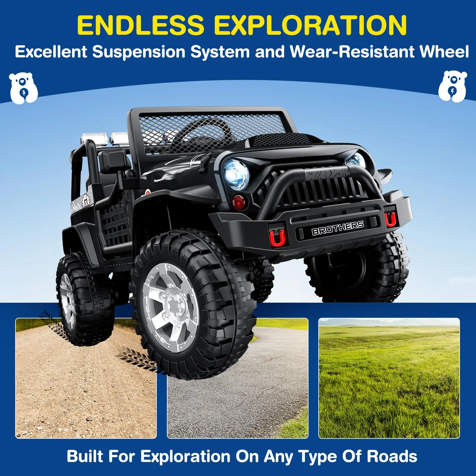 LIGIANT 12V 2-Seater Kids Ride On Car w/Remote, 4WD Suspension, Bluetooth, Music, LED Lights, Perfect Xmas Gift Ages 3+