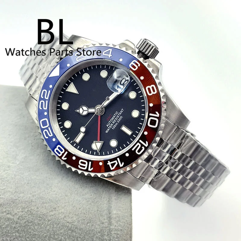 

BLIGER 40mm Dive Automatic Men Watch NH34 GMT Black Dial Red GMT Letter Jubilee Bracelet Red Blue Pepsi Color Ceramics Bezel